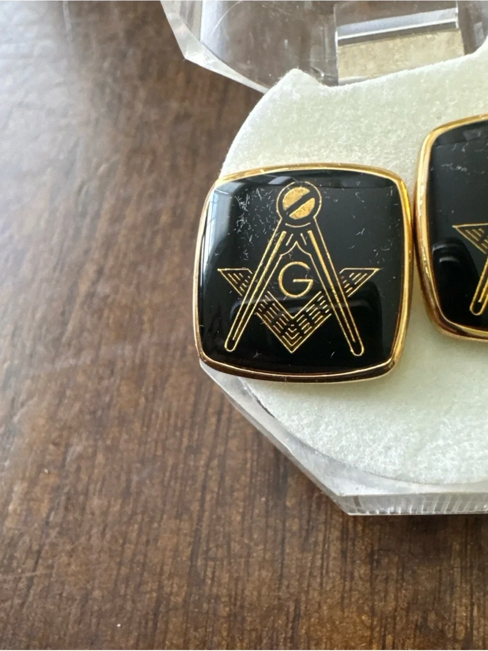 MASON MASONIC CUFFLINKS LINKS COMPASS FREEMASONS MENS Gold tone & Black Square
